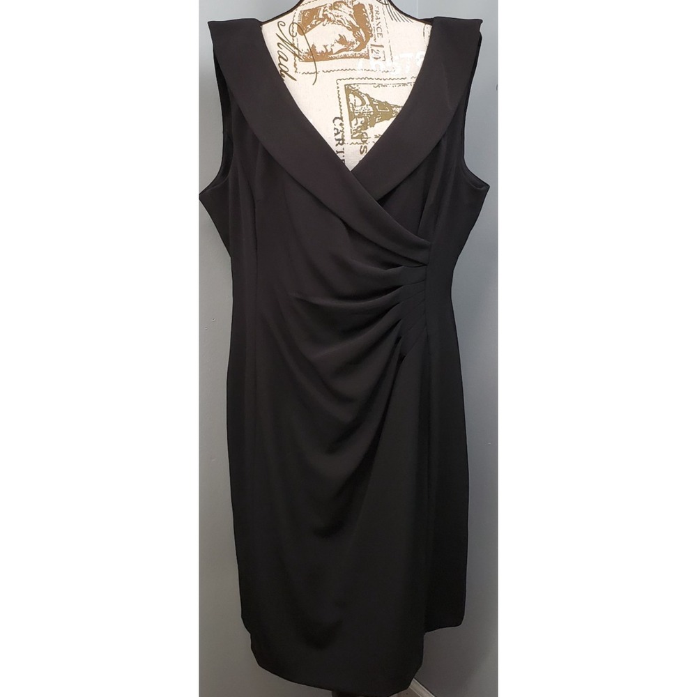 Chelsea Rose Sheath Dress Womens 18 Black Sleeveless Ruched Wrap V-Neck Back Zip